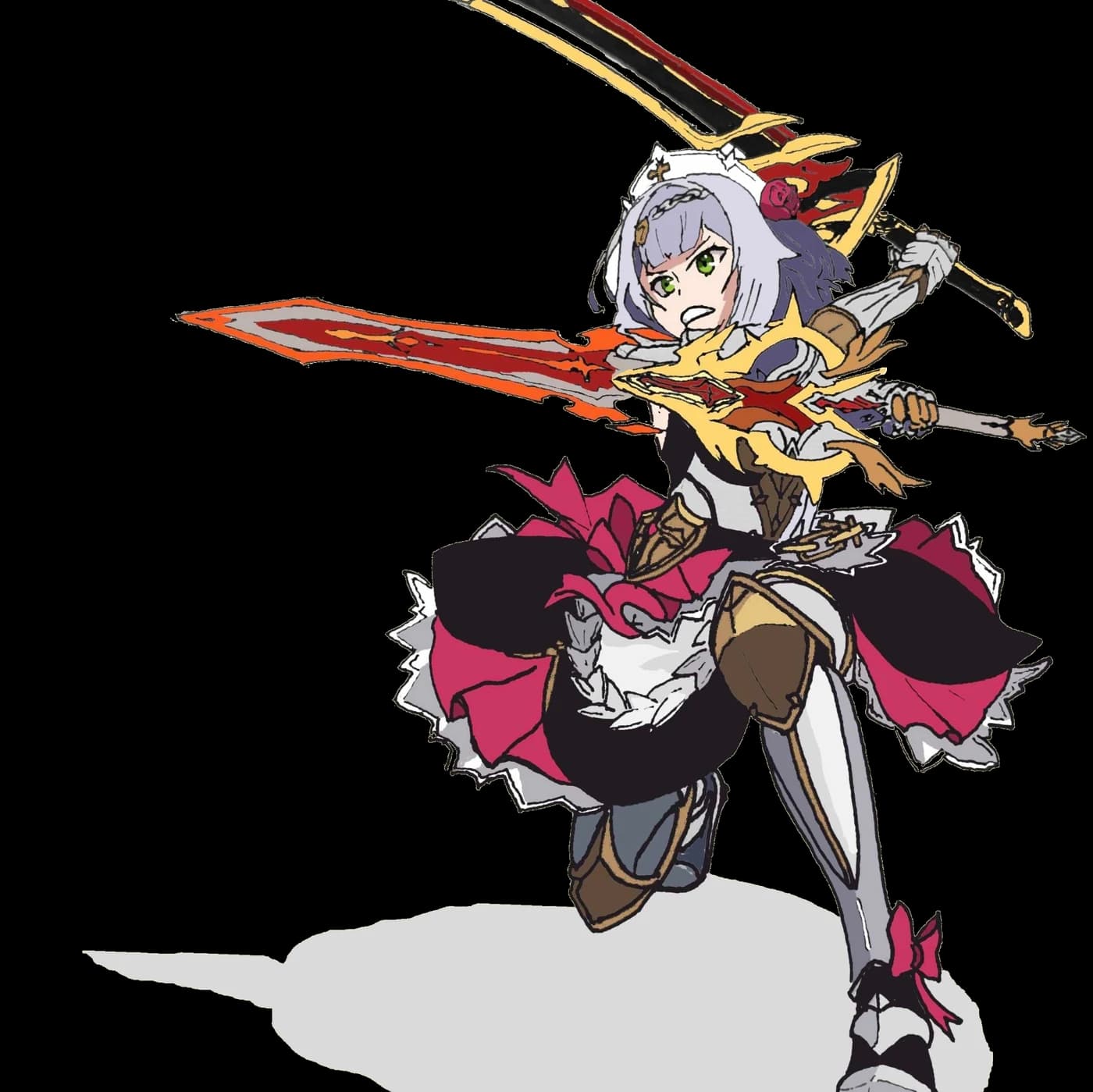 Noelle swinging Redhorn Stonethresher, drawn for the Noelle Mains community